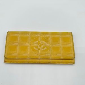 CHANEL Travel Line Continental Yellow Nylon Leather Long Wallet CC Logo